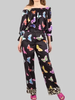PANTALONI LARGHI A FANTASIA FARFALLE CON RISVOLTI
