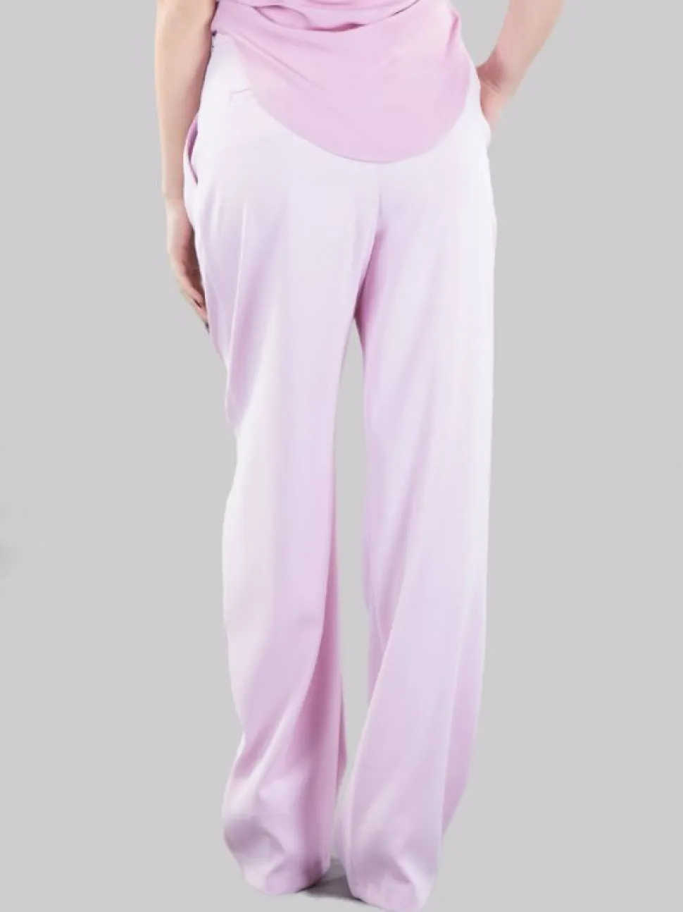 PANTALONI MONTANO IN CREPE ELASTICIZZATO ROSA CON PINCES ANTERIORI