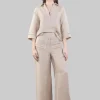 PANTALONI PALAZZO A VITA ALTA IN MISTO LINO CON TASCHE A TOPPA