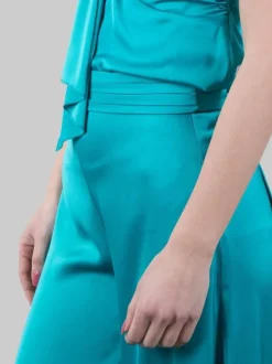 PANTALONI PALAZZO VERDE BALMAIN IN RASO FLUIDO A VITA ALTA