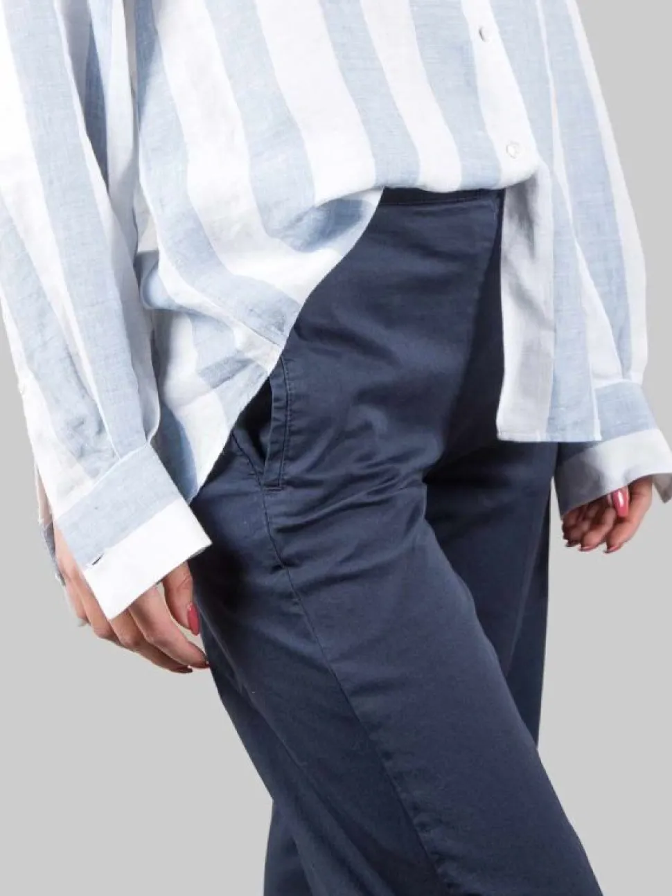 PANTALONI RELAXED A GAMBA LARGA IN COTONE BLU ELASTICIZZATO