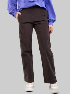 PANTALONI RELAXED CHINO A VITA ALTA MARRONE CAFFÈ IN VELLUTO ELASTICIZZATO