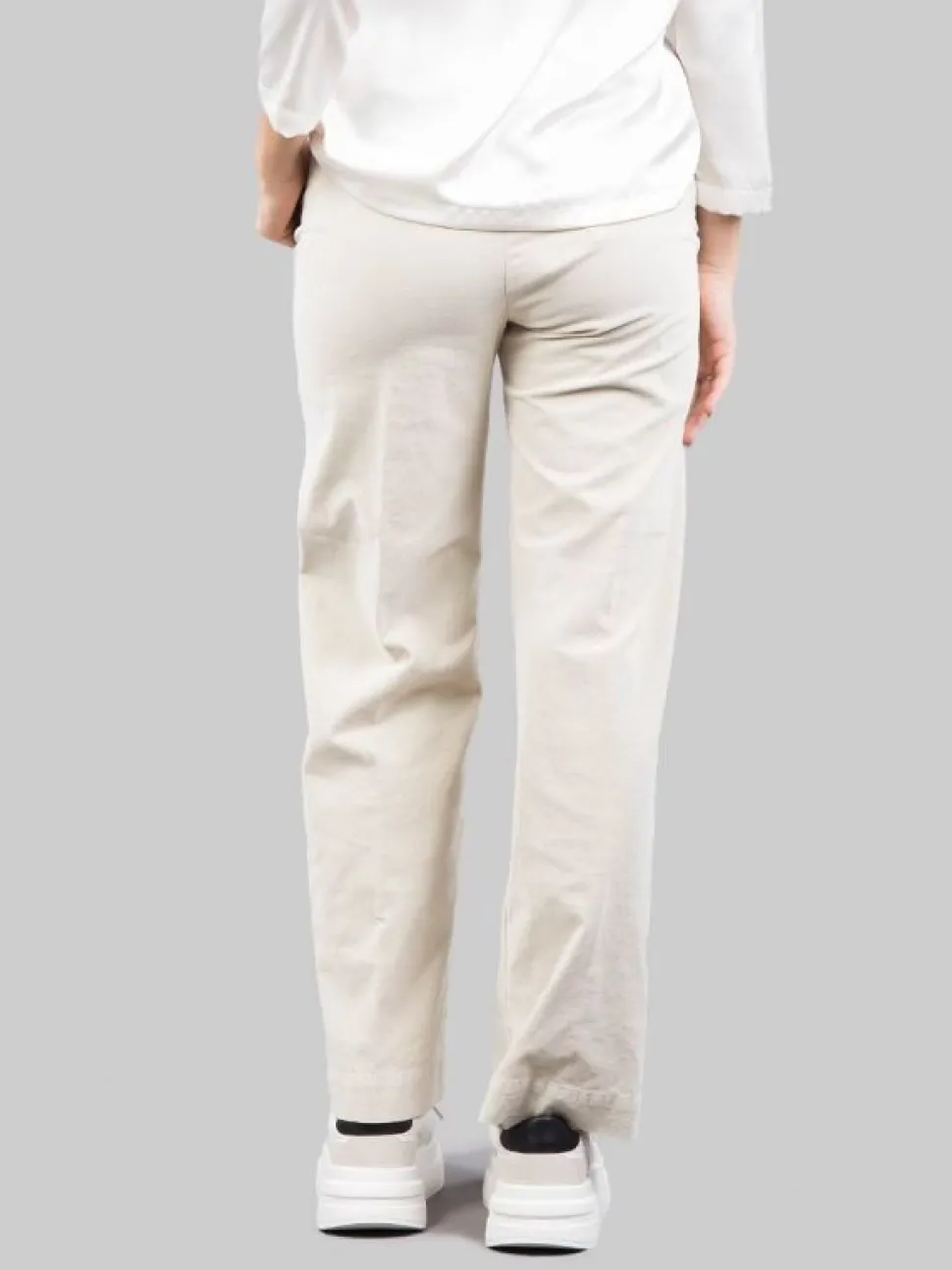 PANTALONI RELAXED CHINO A VITA ALTA PANNA IN VELLUTO ELASTICIZZATO