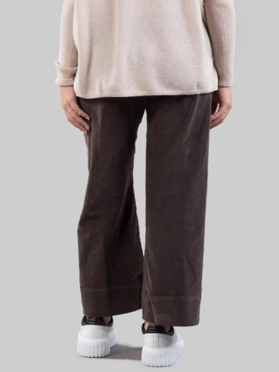 PANTALONI RELAXED MARRONE CAFFÈ A COSTINE CON ELASTICO IN VITA