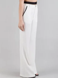 PANTALONI VITA ALTA PALAZZO IN GABARDINA DI LANA E VISCOSA GRIGIO SMOKE