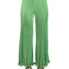 PANTALONI VITA ALTA VERDE BRILLANTE IN TESSUTO ELASTICIZZATO