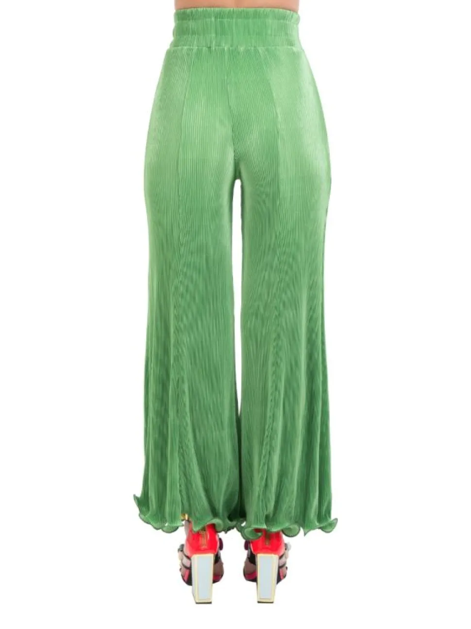 PANTALONI VITA ALTA VERDE BRILLANTE IN TESSUTO ELASTICIZZATO