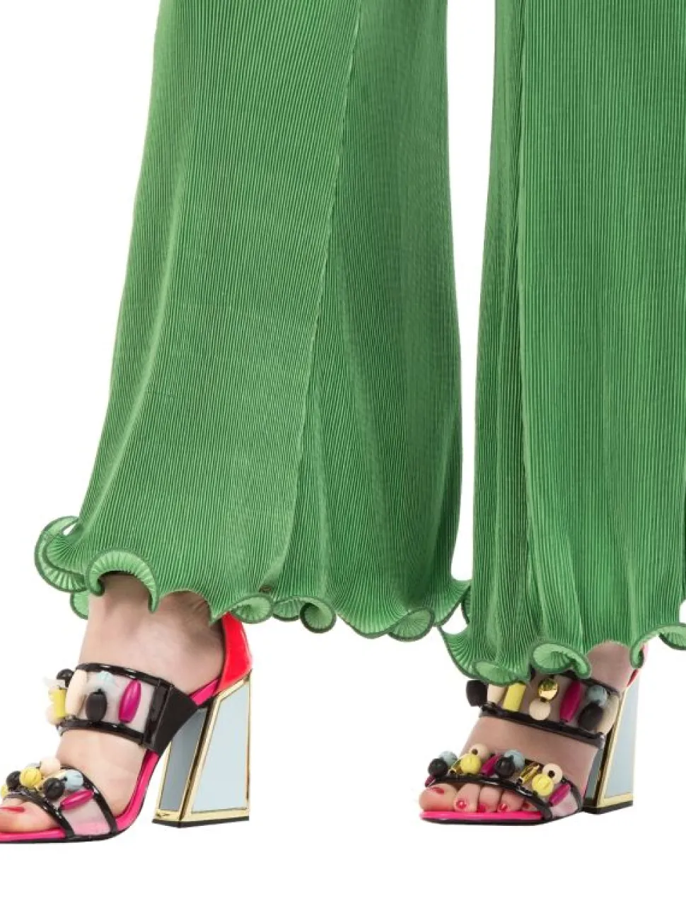 PANTALONI VITA ALTA VERDE BRILLANTE IN TESSUTO ELASTICIZZATO
