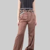 PANTALONI WIDE LEG A VITA ALTA MARRONI IN MORBIDO LYOCELL CON PINCES