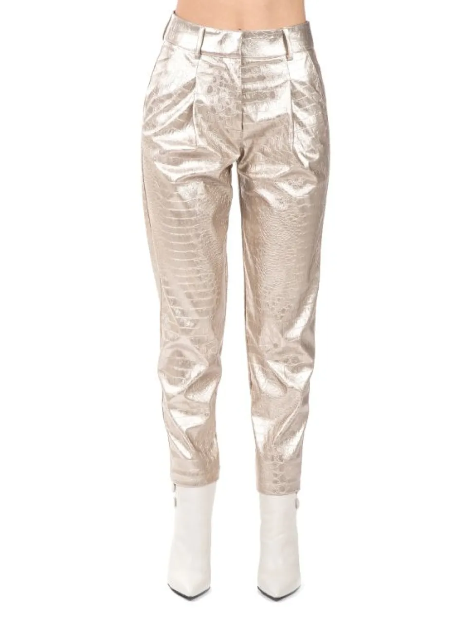 PANTALONI ZELMA ORO IN ECOPELLE STAMPA COCCO