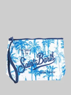 POCHETTE ALINE IN SCUBA A FANTASIA PALME BIANCA E BLU