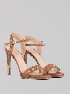 SANDALI IN PELLE EFFETTO COCCO CON BORCHIE CIRCOLARI ORO