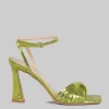 SANDALI IN PELLE LAMINATA EFFETTO VIPER LIME