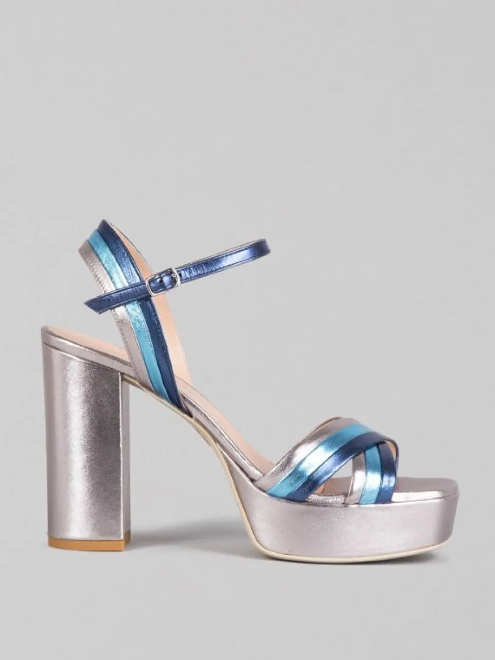 SANDALI IN PELLE LAMINATA MULTICOLORE