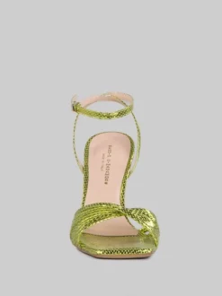 SANDALI IN PELLE LAMINATA EFFETTO VIPER LIME
