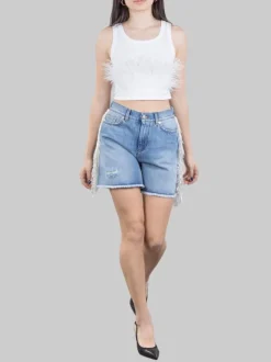 SHORTS IN DENIM CARLIE CON FRANGE IN PERLINE