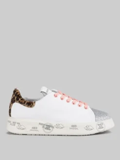 SNEAKER BELLE IN PELLE BIANCA CON DETTAGLI IN GLITTER E CAVALLINO ANIMALIER
