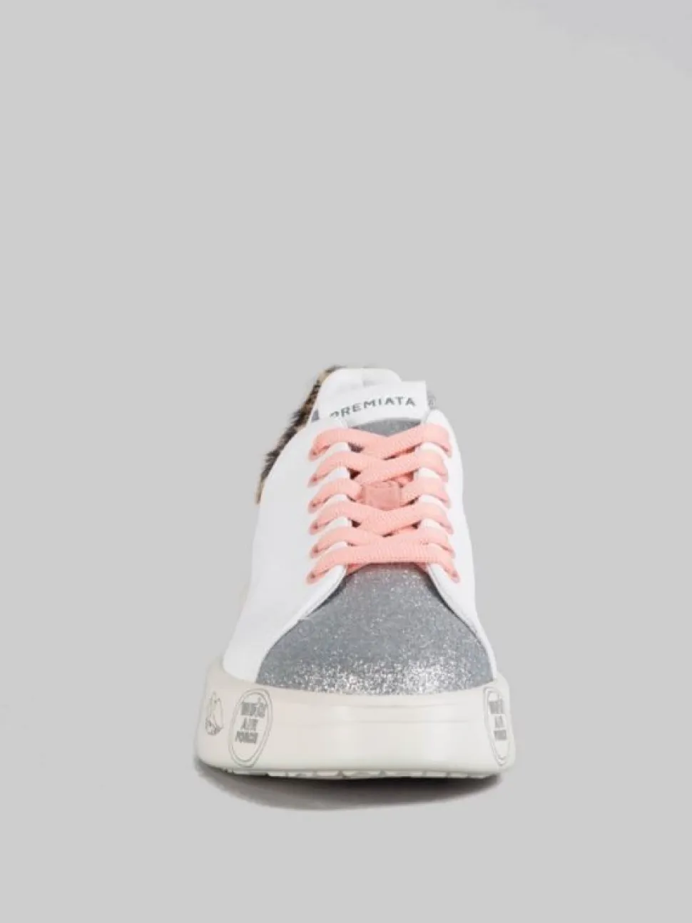 SNEAKER BELLE IN PELLE BIANCA CON DETTAGLI IN GLITTER E CAVALLINO ANIMALIER