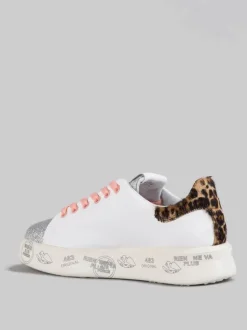 SNEAKER BELLE IN PELLE BIANCA CON DETTAGLI IN GLITTER E CAVALLINO ANIMALIER