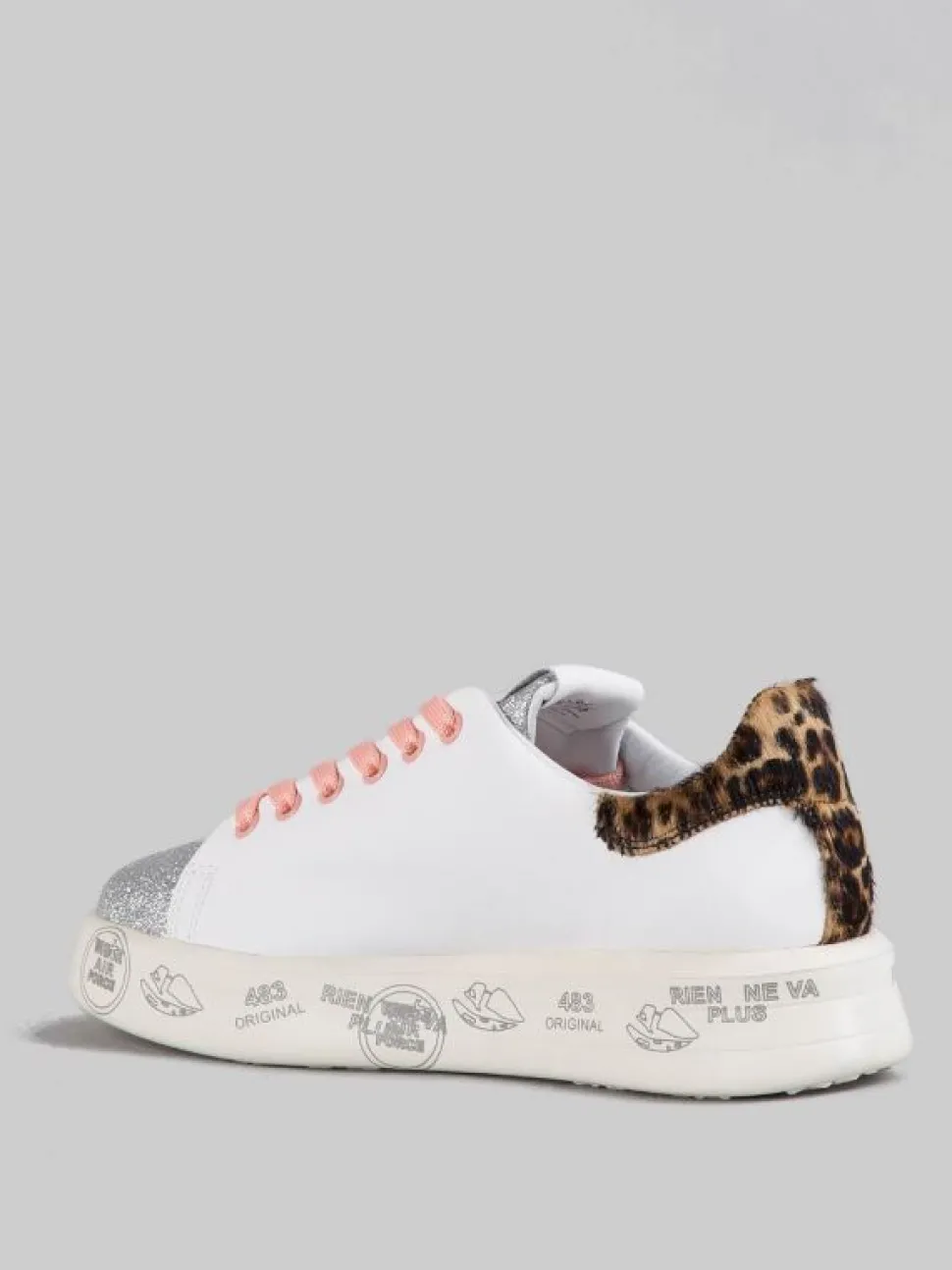 SNEAKER BELLE IN PELLE BIANCA CON DETTAGLI IN GLITTER E CAVALLINO ANIMALIER