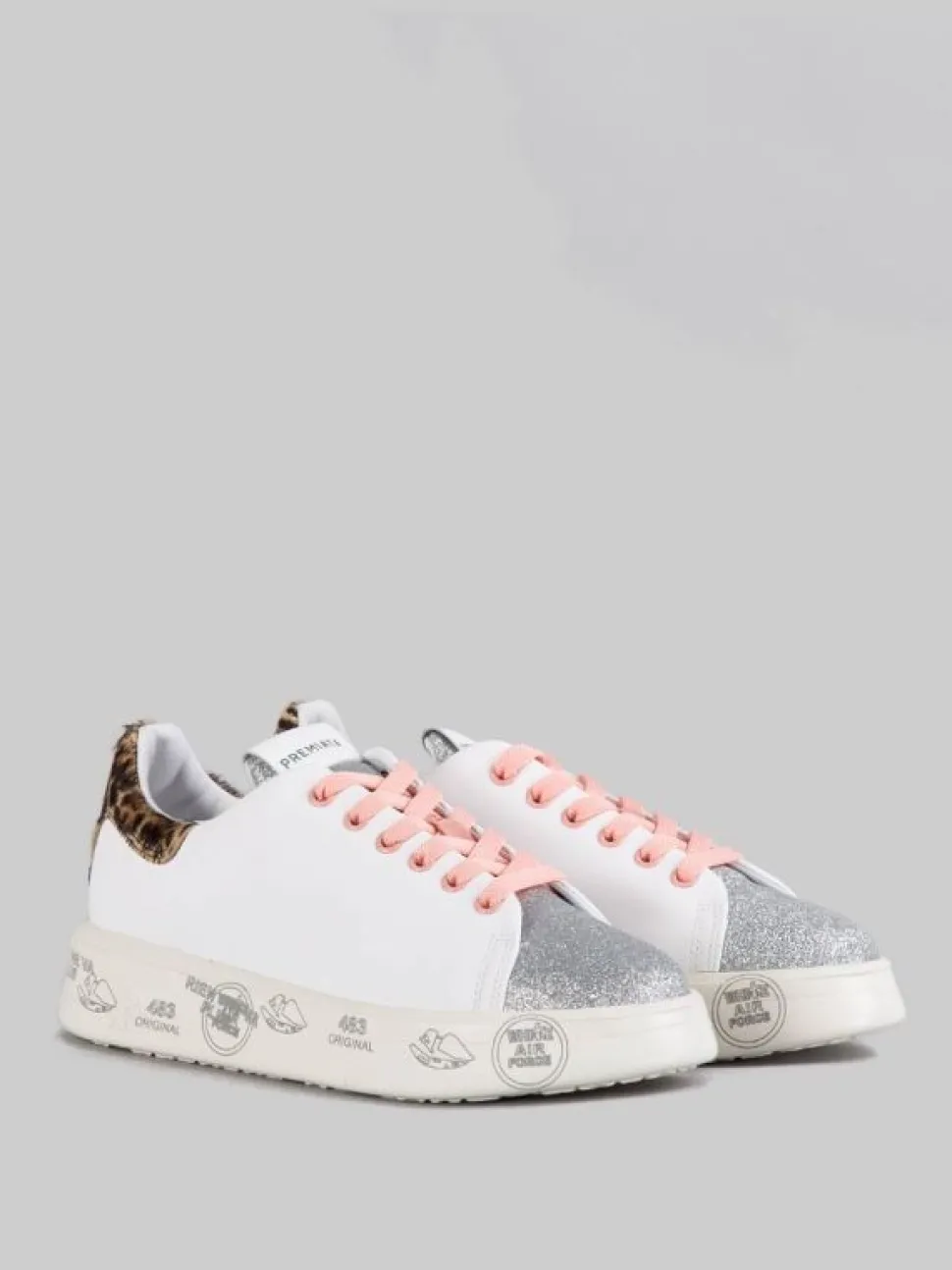 SNEAKER BELLE IN PELLE BIANCA CON DETTAGLI IN GLITTER E CAVALLINO ANIMALIER