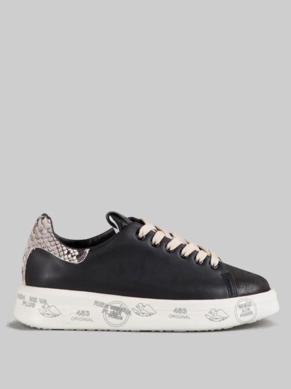 SNEAKER BELLE IN PELLE LISCIA NERA CON SPOILER EFFETTO SNAKE
