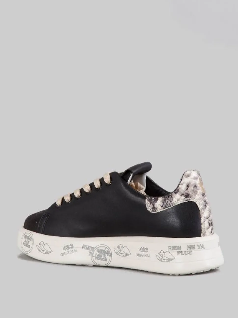 SNEAKER BELLE IN PELLE LISCIA NERA CON SPOILER EFFETTO SNAKE
