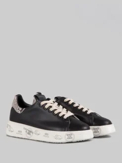 SNEAKER BELLE IN PELLE LISCIA NERA CON SPOILER EFFETTO SNAKE