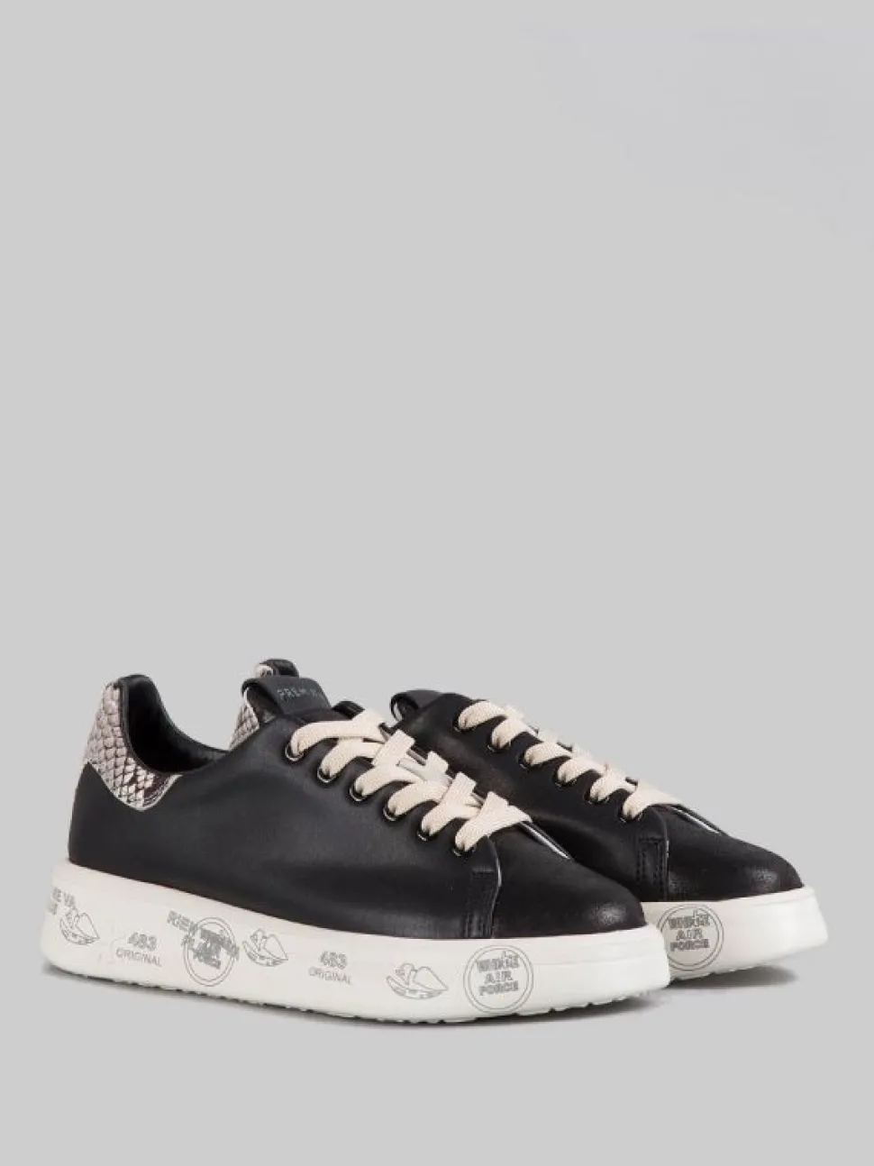 SNEAKER BELLE IN PELLE LISCIA NERA CON SPOILER EFFETTO SNAKE