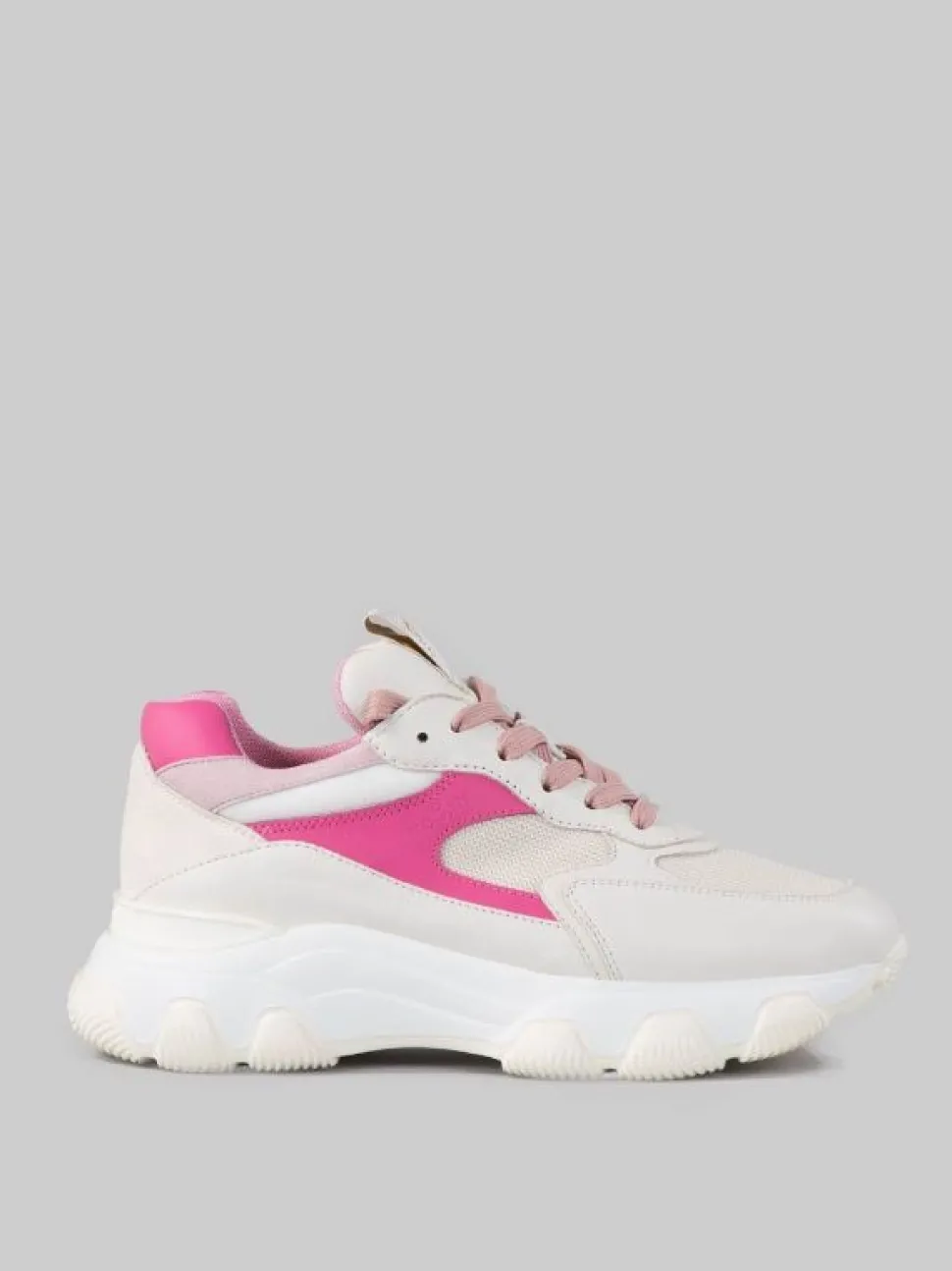 SNEAKER HYPERACTIVE BIANCO LATTE, ROSA E FUCSIA IN PELLE, SUEDE E TELA TECNICA