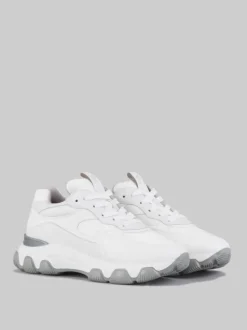SNEAKER HYPERACTIVE BIANCA IN PELLE, TELA E DETTAGLIO IN PELLE LUCIDA