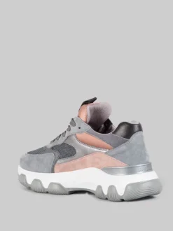 SNEAKER HYPERACTIVE IN PELLE LAMINATA, SUEDE E RETE TECNICA CON GLITTER
