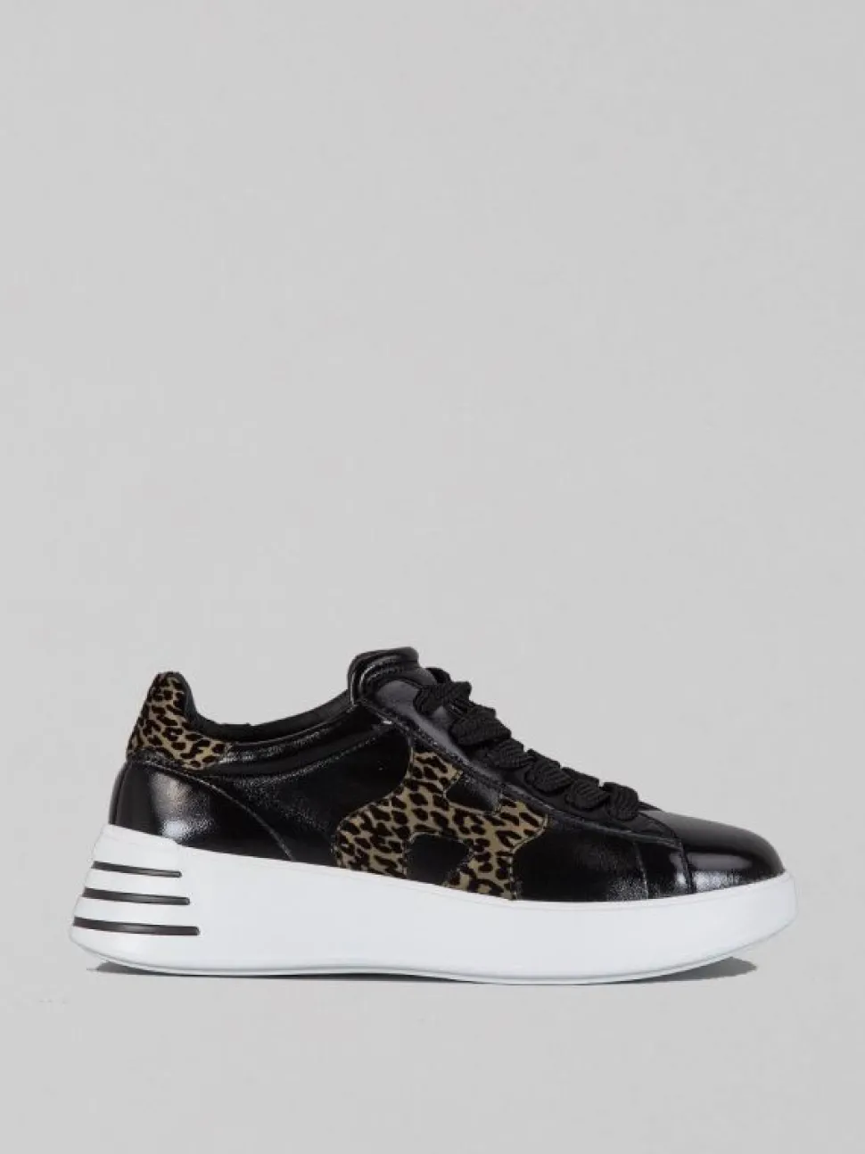 SNEAKER IN PELLE LUCIDA CON DETTAGLI VELVET ANIMALIER