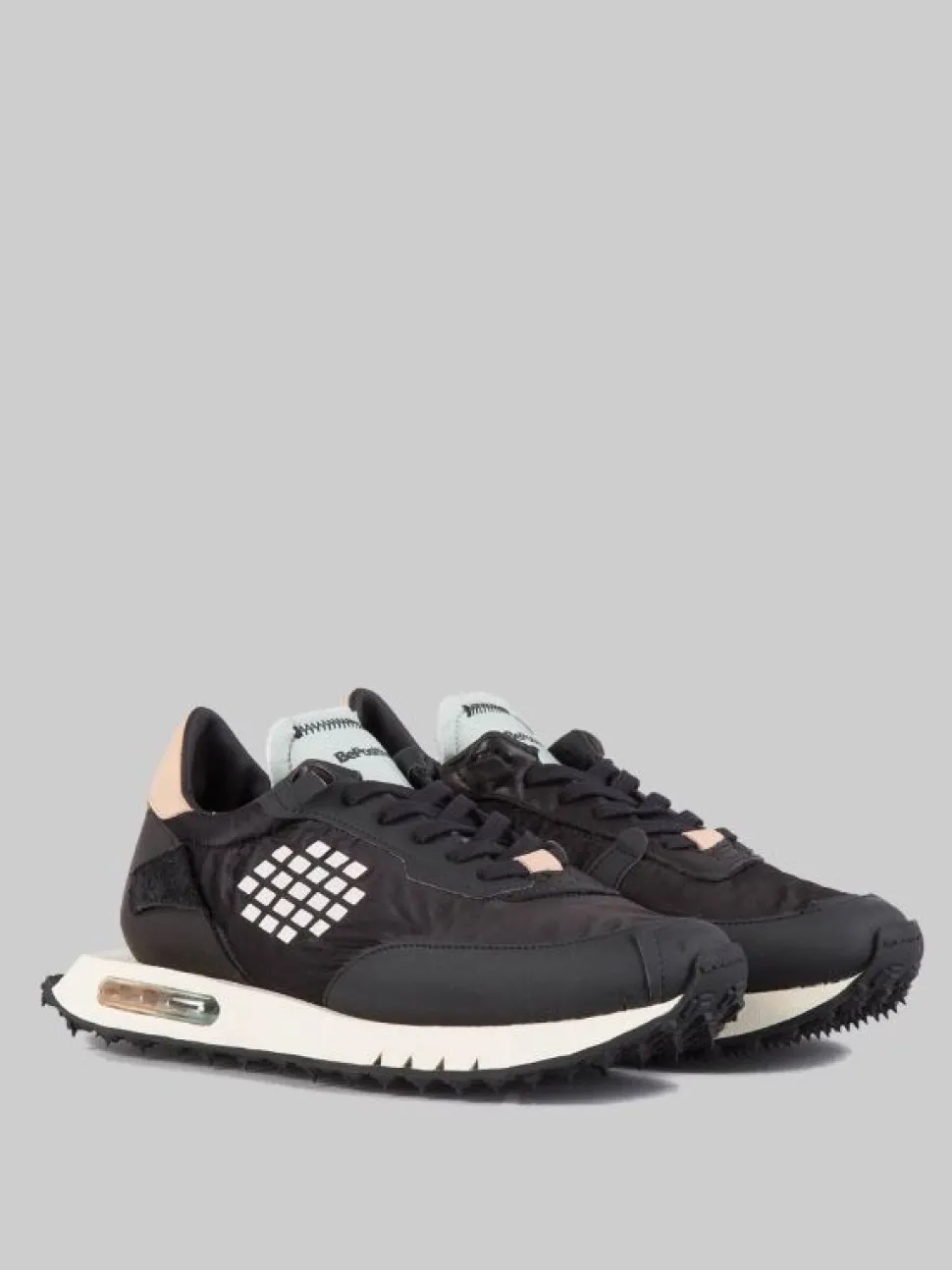 SNEAKER IN PELLE, NYLON LUCIDO E MATERIALE TECNICO EFFETTO GOMMATO REALIZZATA A MANO