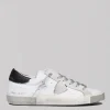 SNEAKER IN PELLE PRSX LOW WOMAN BIANCHE EFFETTO VINTAGE CON GLITTER ARGENTO