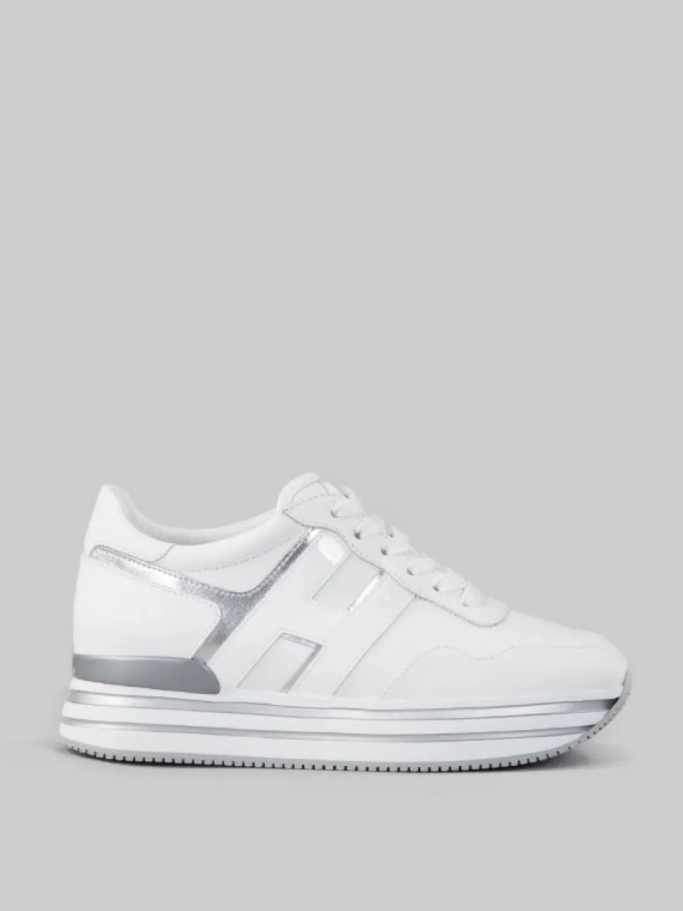 SNEAKER MIDI H222 IN PELLE BIANCA CON DETTAGLI ARGENTO