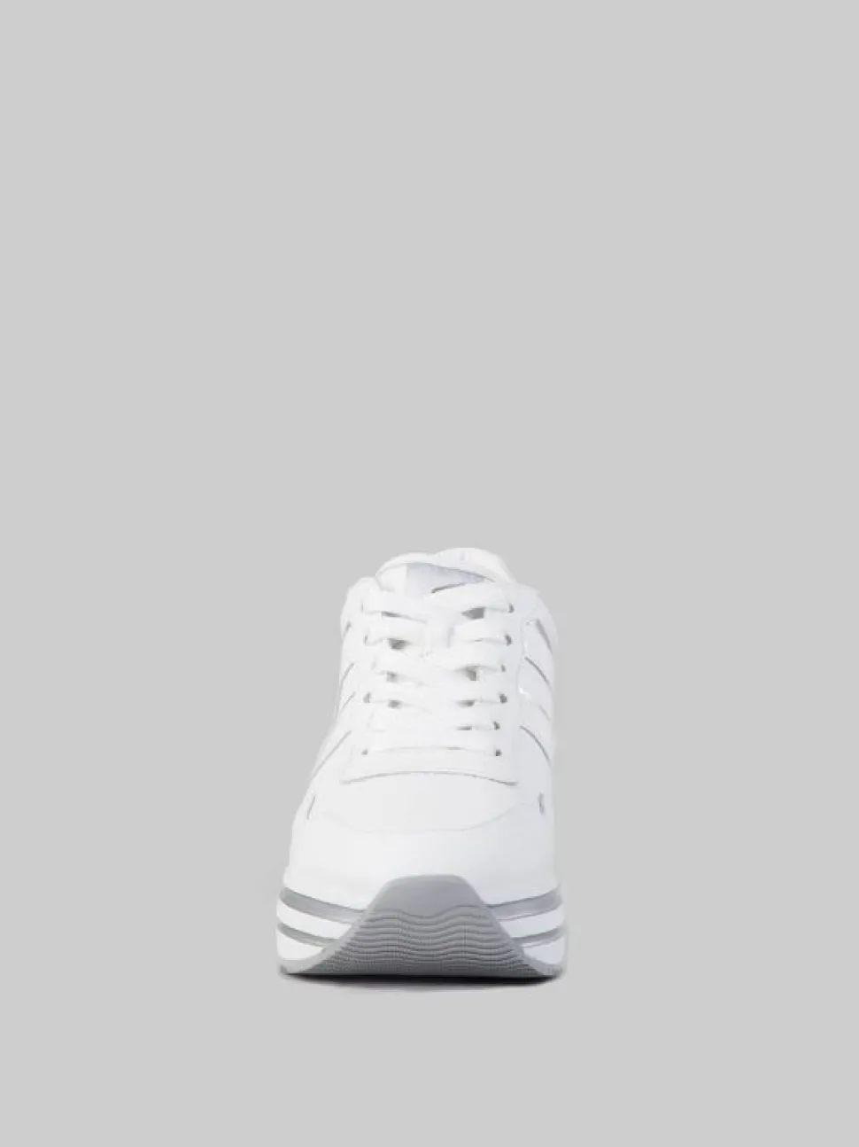 SNEAKER MIDI H222 IN PELLE BIANCA CON DETTAGLI ARGENTO