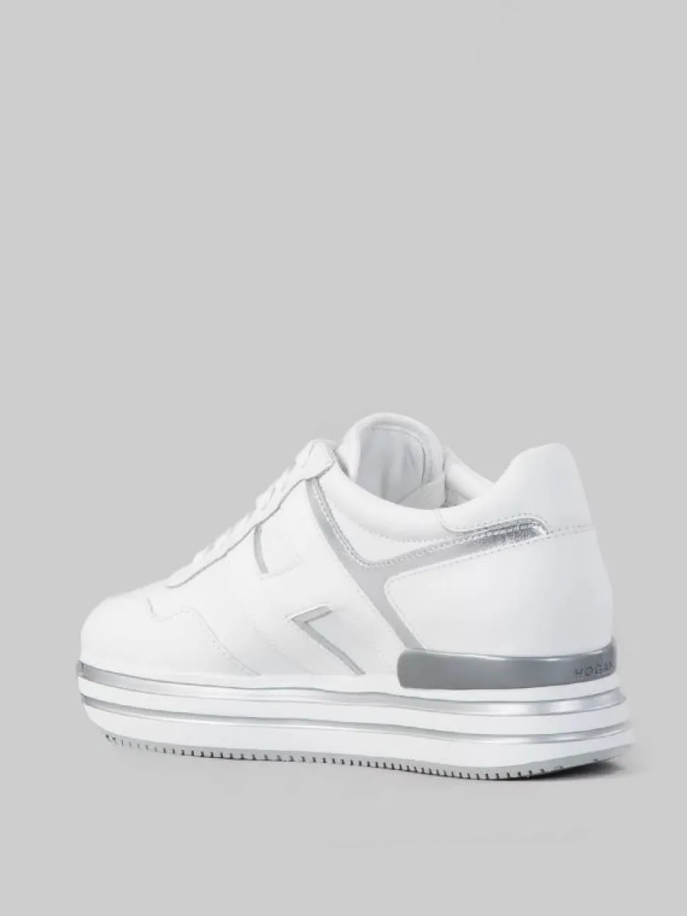 SNEAKER MIDI H222 IN PELLE BIANCA CON DETTAGLI ARGENTO