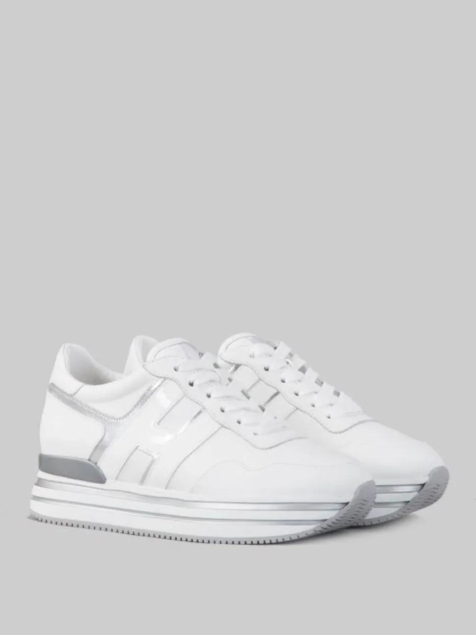 SNEAKER MIDI H222 IN PELLE BIANCA CON DETTAGLI ARGENTO