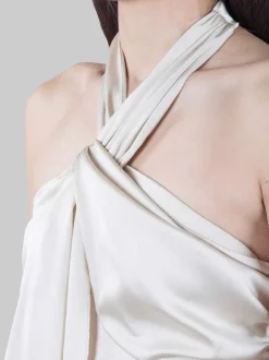 TOP AVORIO IN RASO FLUIDO CON CHIUSURA AL COLLO