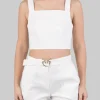 TOP CORTO BIANCO IN MISTO LINO E VISCOSA