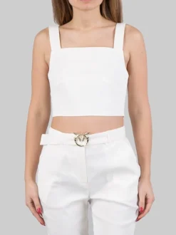 TOP CORTO BIANCO IN MISTO LINO E VISCOSA