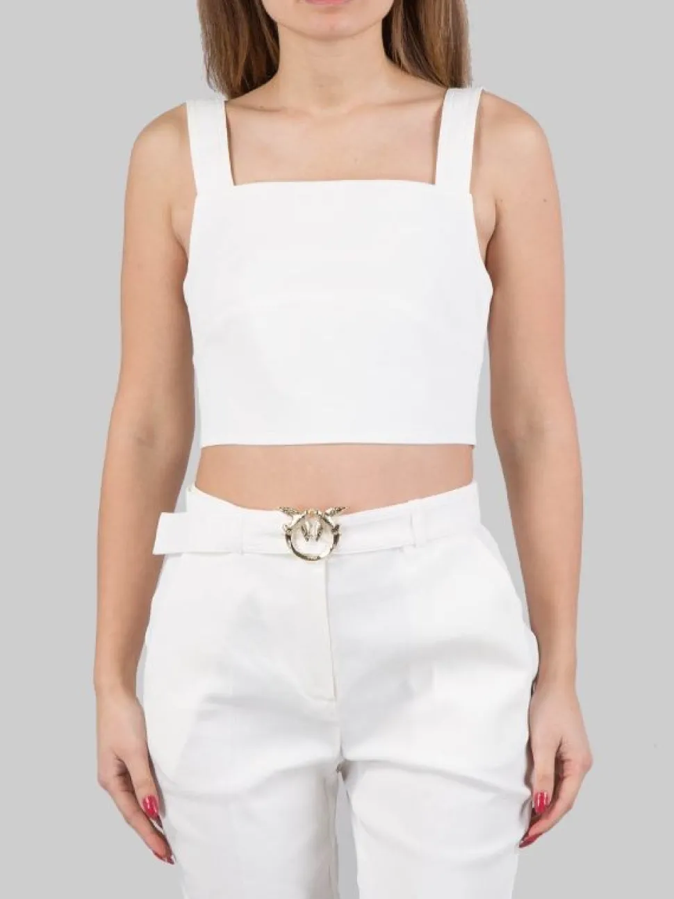 TOP CORTO BIANCO IN MISTO LINO E VISCOSA