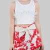 TOP CORTO SMANICATO BIANCO CON PIUME DI STRUZZO