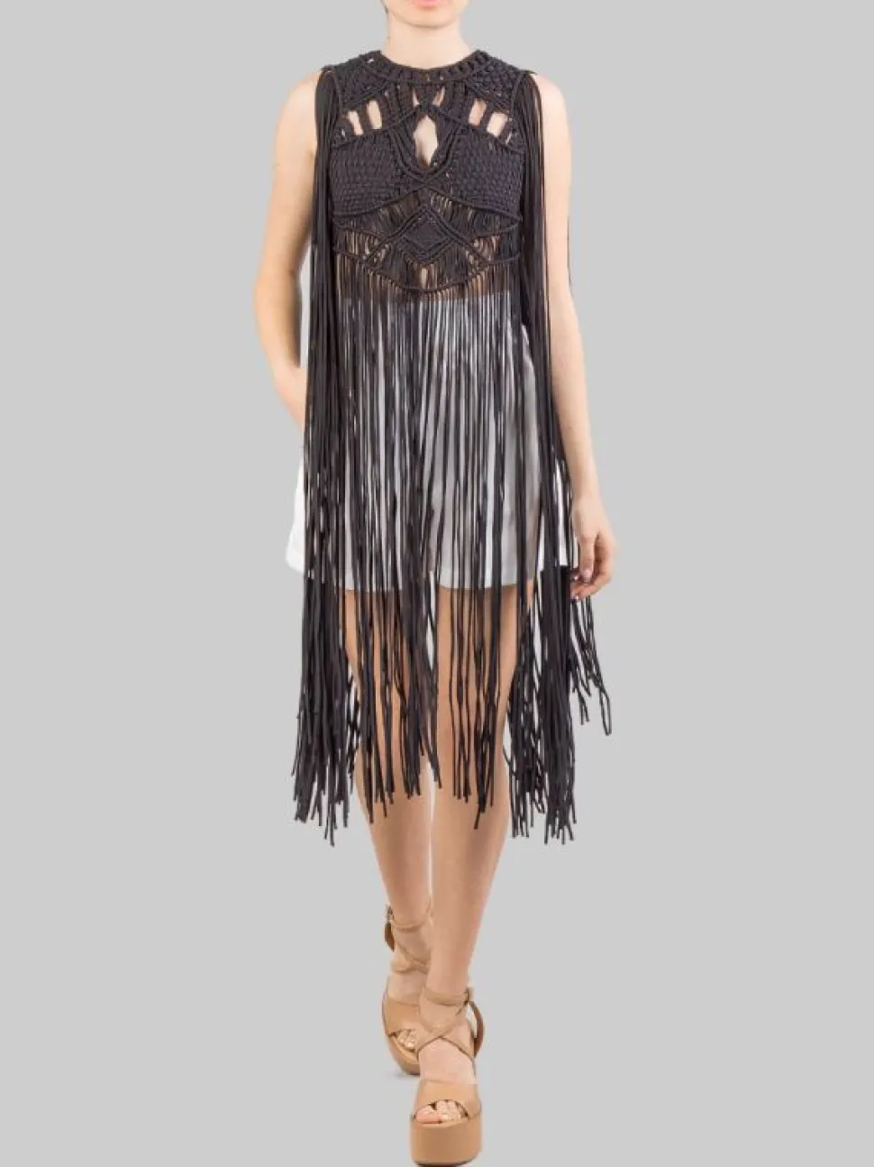 TOP IN COTONE INTRECCIATO CON LUNGHE FRANGE