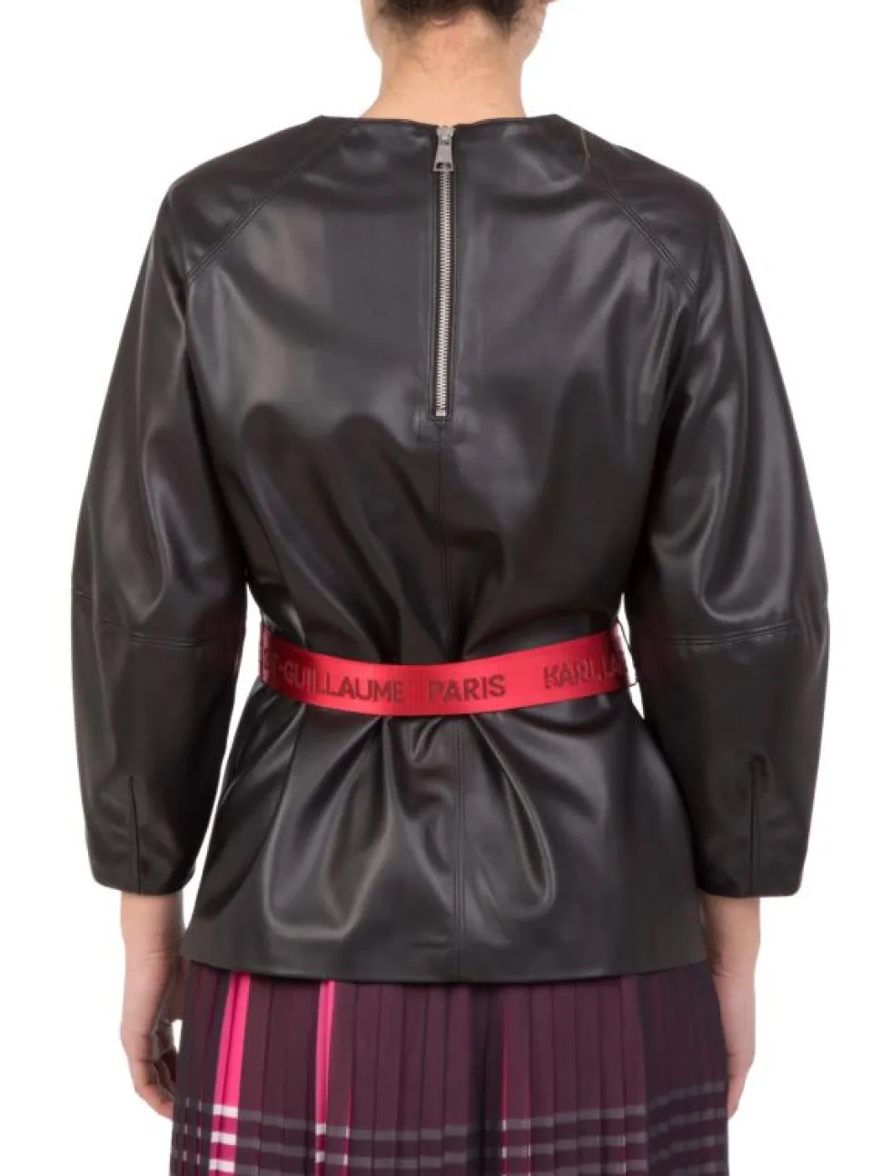 TOP IN ECOPELLE NERO CON CINTURA IN VITA A CONTRASTO DI COLORE