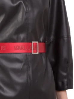 TOP IN ECOPELLE NERO CON CINTURA IN VITA A CONTRASTO DI COLORE