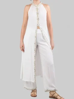 TOP LUNGO SMANICATO BIANCO CON PERLE