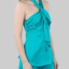 TOP VERDE IN RASO FLUIDO CON CHIUSURA AL COLLO
