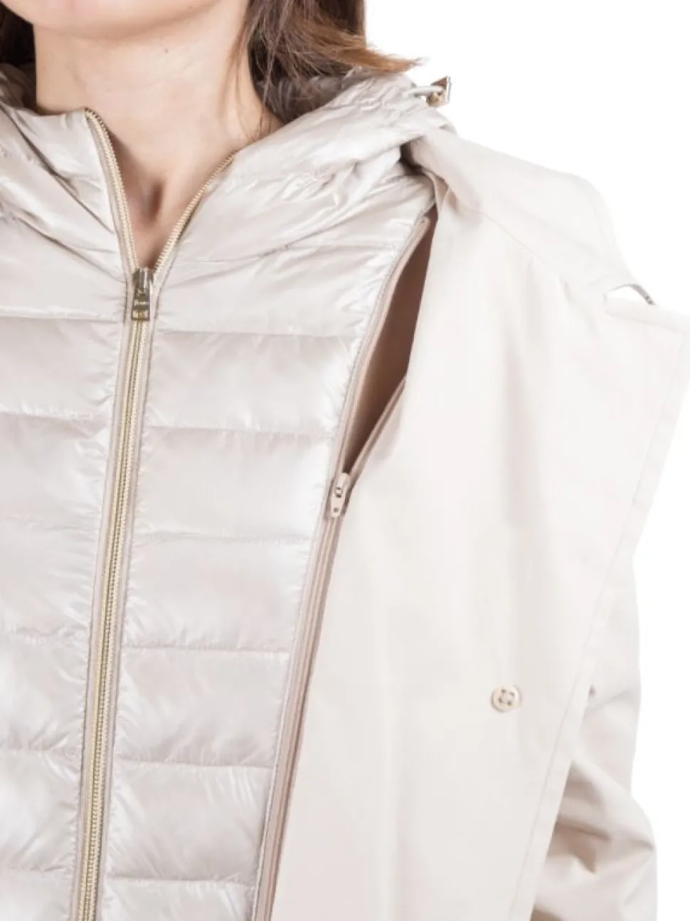 TRENCH AVORIO CON INTERNO IN PIUMINO STACCABILE CON CAPPUCCIO